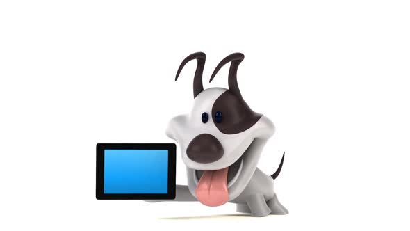 Fun cartoon dog with a tablet