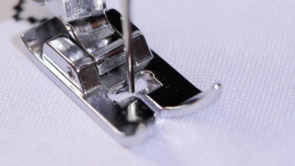 The Sewing Machine Sews a Decorative Stitch in Slow Motion