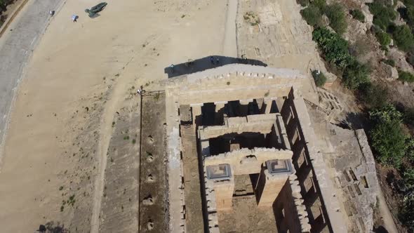 Aerial tilt down shot of old greek temples in Agrigento,Sicily