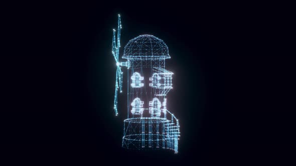 Old Windmill Hologram Rotating 4k alt