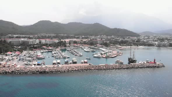 Mediterranean Sea bay in Antalya, Turkey with yacht harbour. 