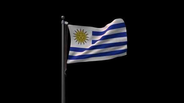 Uruguay Flag On Flagpole With Alpha Channel