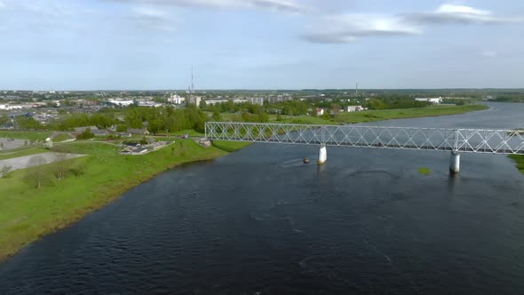 Beautiful Aerial Panoramic View Shot of Daugavpils City and River Daugava