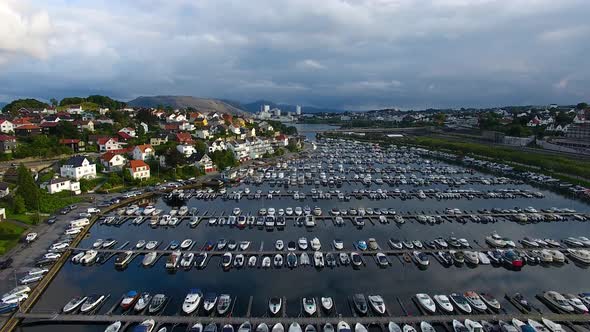 Aerial view of boats in the marina of Stavanger, summertime