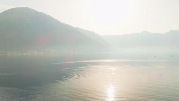 Aerial Video of Sea and Mountains at Dawn