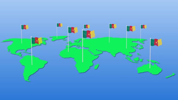 Flag Of Cameroon Around The World Flying Wave Animation