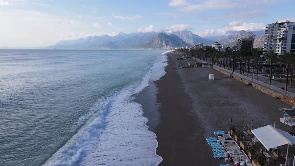 Aerial View of the Beach at the Seaside Resort Town, Turkey