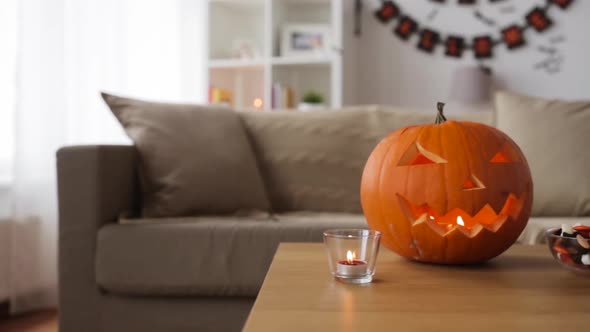 Jack-o-lantern and Halloween Decorations at Home
