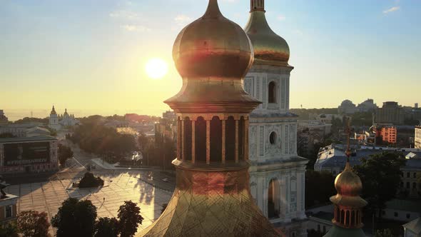 Kyiv. Ukraine. Aerial View : St. Sophia Church in the Morning at Dawn