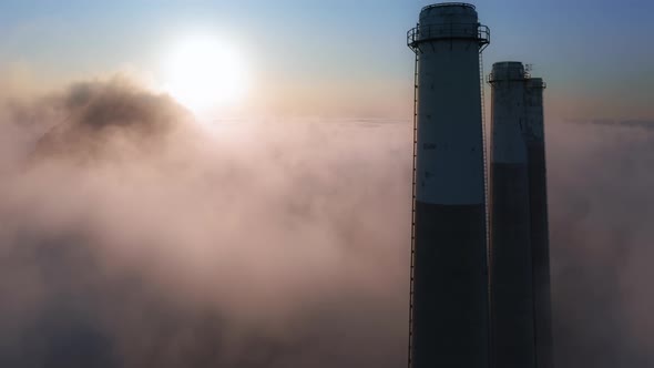 Aerial View of Emission From Industrial Pipes Into Atmosphere