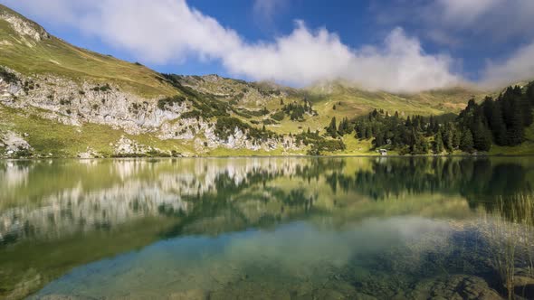 Timelapse of Lake Seealp, Oberstdorf, Allgaeu Alps, Bavaria, Germany