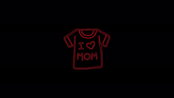 T-shirt icon I love mom moving lines on a black background. 4K video neon linear animation.