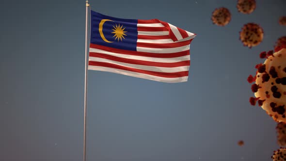 Malaysia Flag With Corona Virus Attack 4K