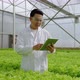 Asian male scientists work to check the results of an organic vegetable experiment in a hydroponic - VideoHive Item for Sale