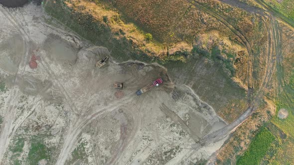 Aerial shot of a construction site in a quarry