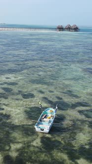 Tanzania  Vertical Video of the Ocean Near the Coast of Zanzibar Slow Motion