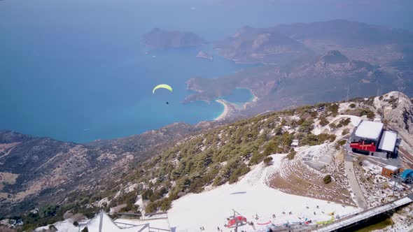 Drone view on world famous paragliding spot in Oludeniz, Fethiye, Turkey