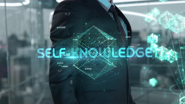 Businessman with Self-Knowledge Hologram Concept
