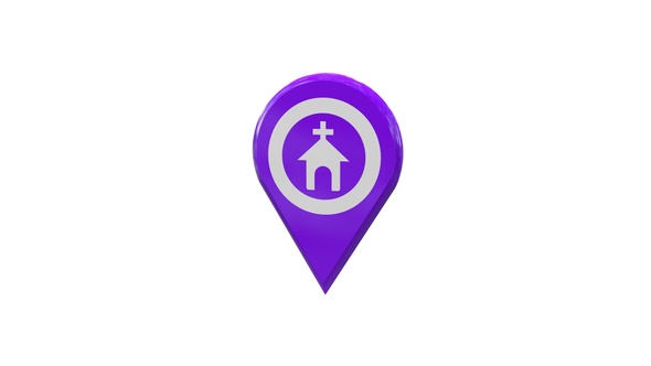 Purple Church Map Location 3D Pin Icon V6