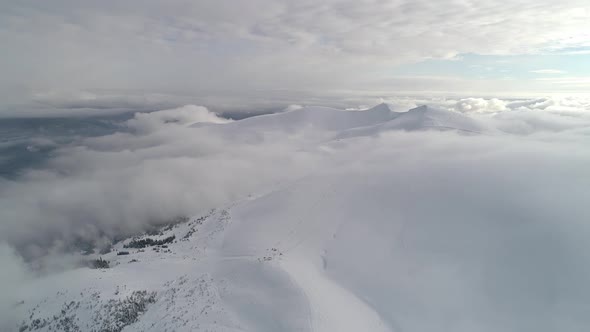 Aerial View in Foggy Winter Mountain