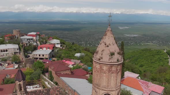 Aerial view of beautiful city of love Sighnaghi. Georgia 2019 spring