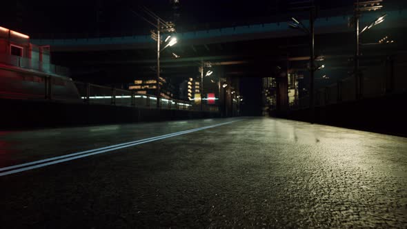 Night Scene of Japan City with Neon Lights