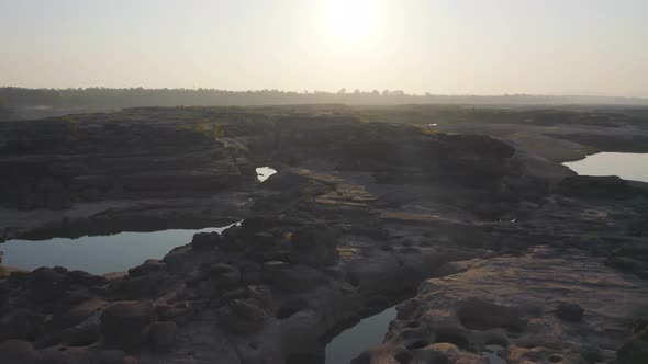 Aerial view of Sam Phan Bok, Ubon Ratchathani, Thailand. Dry rock reef in the Mekong River.