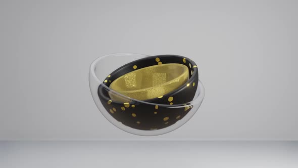 3d Render of Golden Black and Glass Hemisphere Rotating As Planet