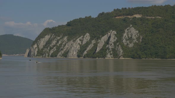 Kazan gorge on river Danube from Romanian side 4K 2160p UHD footage -  Cazanele Danube river gorge 4