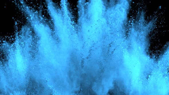 Super Slowmotion Shot of Blue Powder Explosion Isolated on Black Background at 1000Fps.