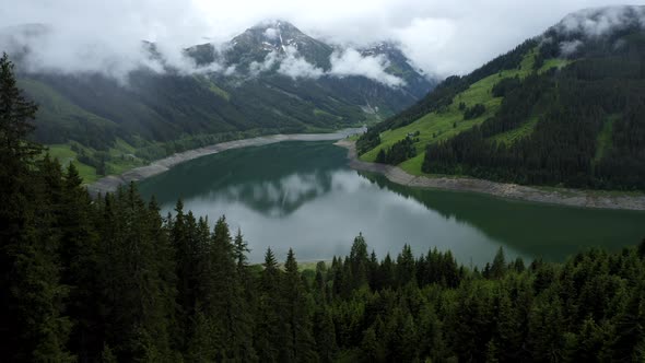 Aerial View of Schlegeisspeicher Water Reservoir and Greiner Mountain at Zillertal Tirol Austria