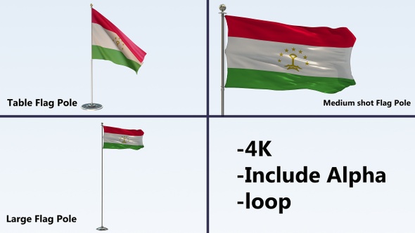 Tajikistan Flag Pole Pack 4k-Loop