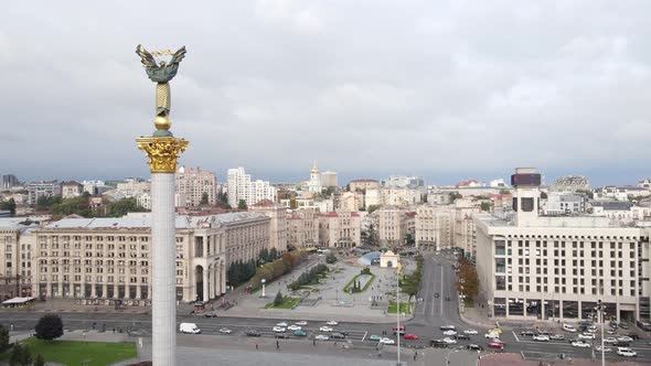 The Symbol of Kyiv, Ukraine, Independence Square Aerial View, Slow Motion