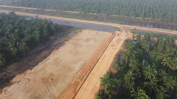 Aerial view land clearing of oil palm