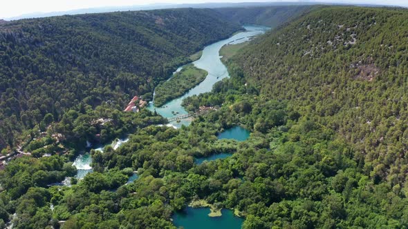 Drone Aerial Video Footage Flying Over Krka National Park Waterfalls, Croatia