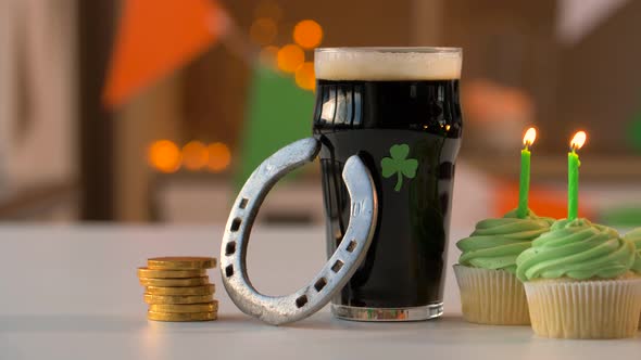 Glass of Beer Cupcakes Horseshoe and Gold Coins