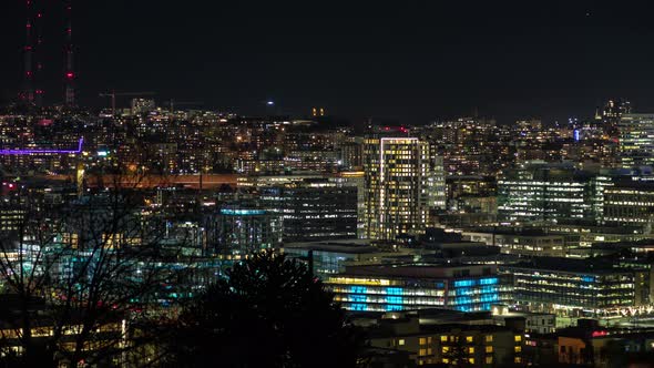 Neon City Lights Cityscape Timelapse Background Downtown Seattle Viewpoint