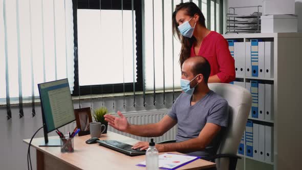 Business Team Working Wearing Mask