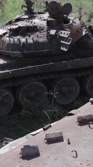 Vertical Video of a Destroyed Russian Military Equipment During the War in Ukraine