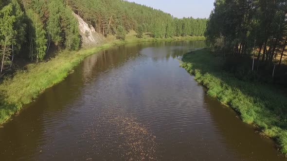 Chusovaya river near Ural village Tryoka. Aerial 01