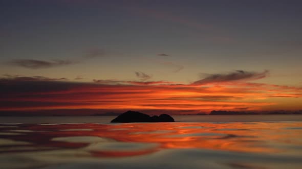 Slow Motion Beautiful Sunset Dusk Landscape Panoramic Evening Sea View Merge Infinity Pool Water