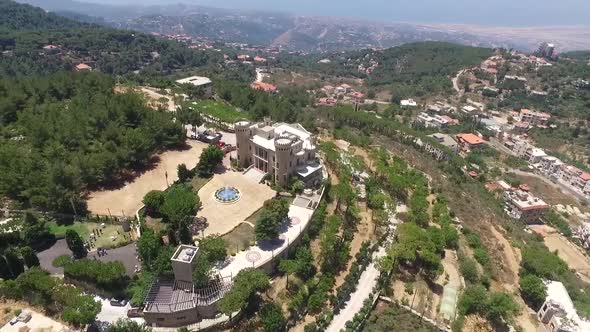 Orbit Shot Of Unique Old Medieval Hightower Castle, Baissour Village, Lebanon