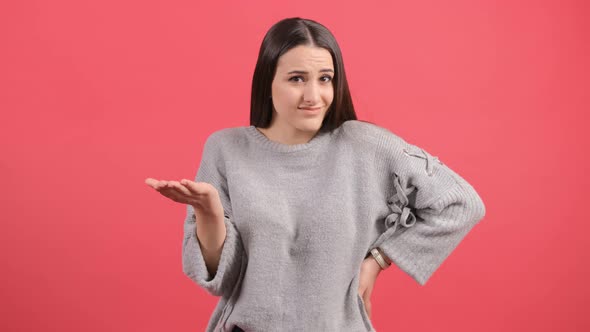 Woman Isolated Over Red Background Unhappy for Not Understand Something