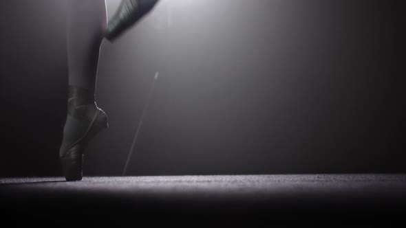 Woman Ballerina Dancing on Her Pointes on the Stage