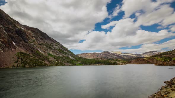 Time Lapse of the clouds above a beautiful mountain lake