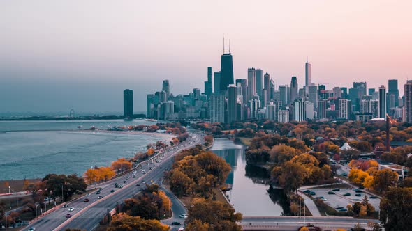 Chicago - Aerial View of the City in Autumn