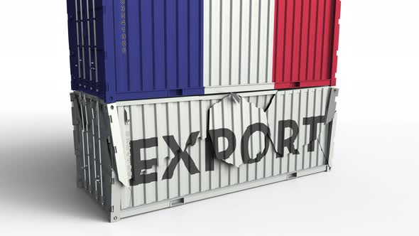 Container with Flag of France Breaks Container with EXPORT Text alt
