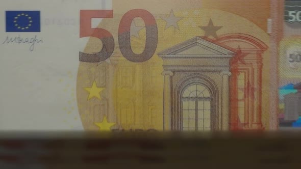 50 Euro banknotes in cash machine.