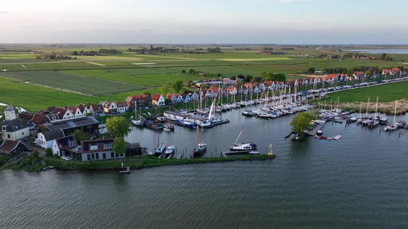 Durgerdam Local Dyke Village with Old Traditional Wooden Houses in the North of Amsterdam