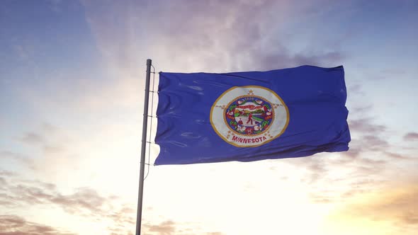 State Flag of Minnesota Waving in the Wind
